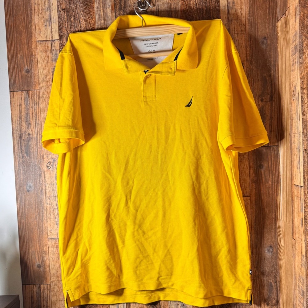 Nautica Performance Deck‎ Shirt XL Yellow Short Sleeve Polo Shirt